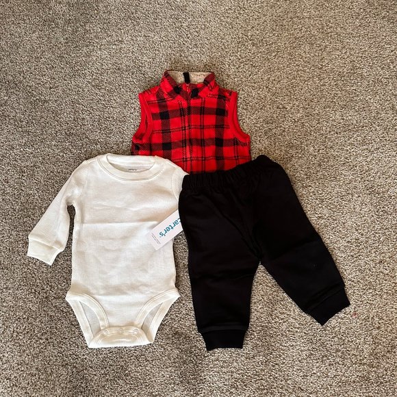 BABY BOY CARTERS 3 PIECE PLAID VEST SET SIZE 6M  #K73 - Picture 2 of 2